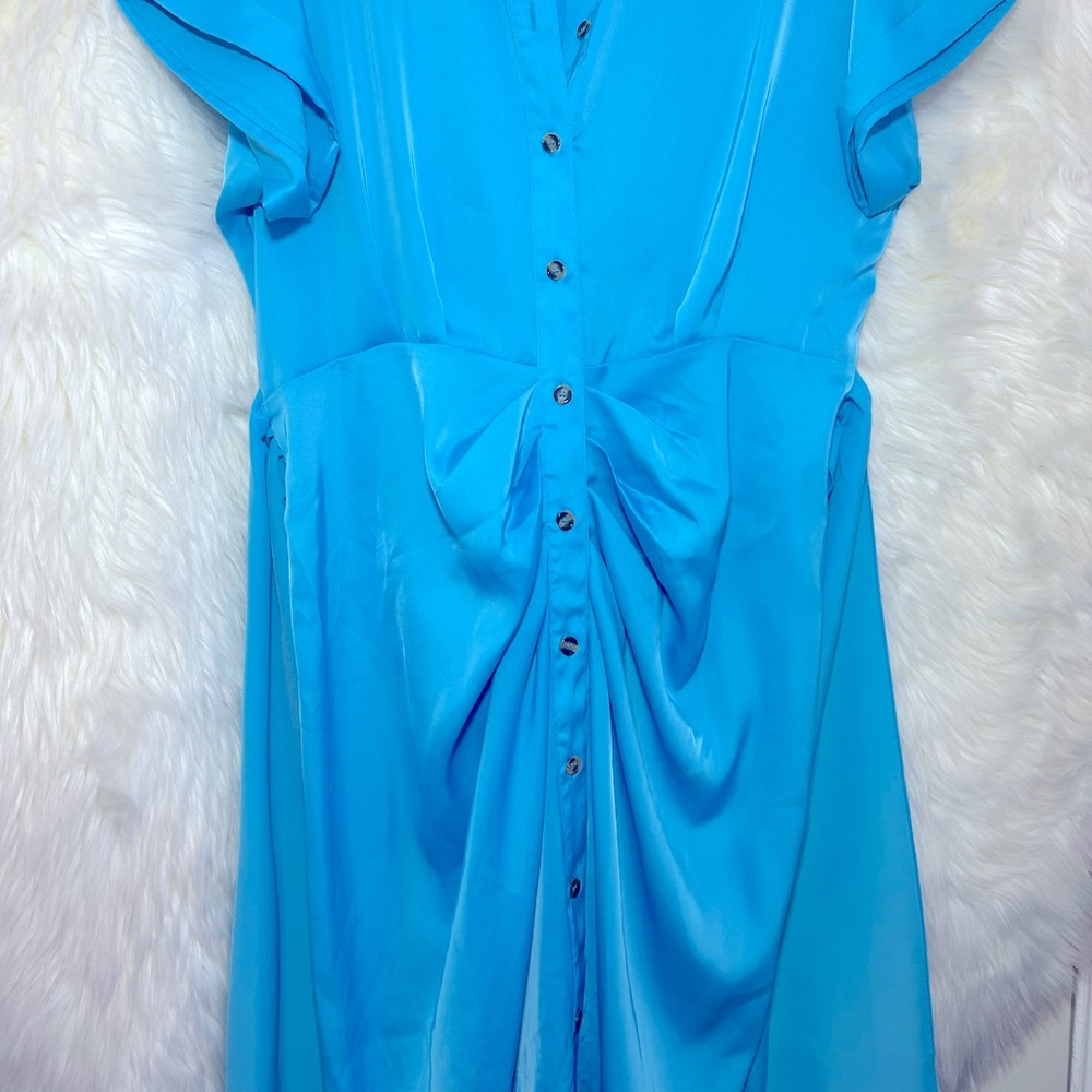 Elegant Satin Ruched Shirt Dress - Picture 12 of 12